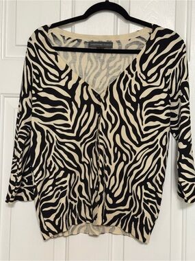 Josephine Chaus Black and Cream Zebra-Print Button-Front Top